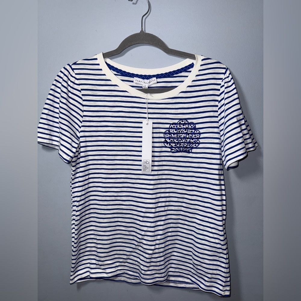 Jane + Delancey Navy & White Striped Bedazzled Rhinestone Shell Tee Size S NWT